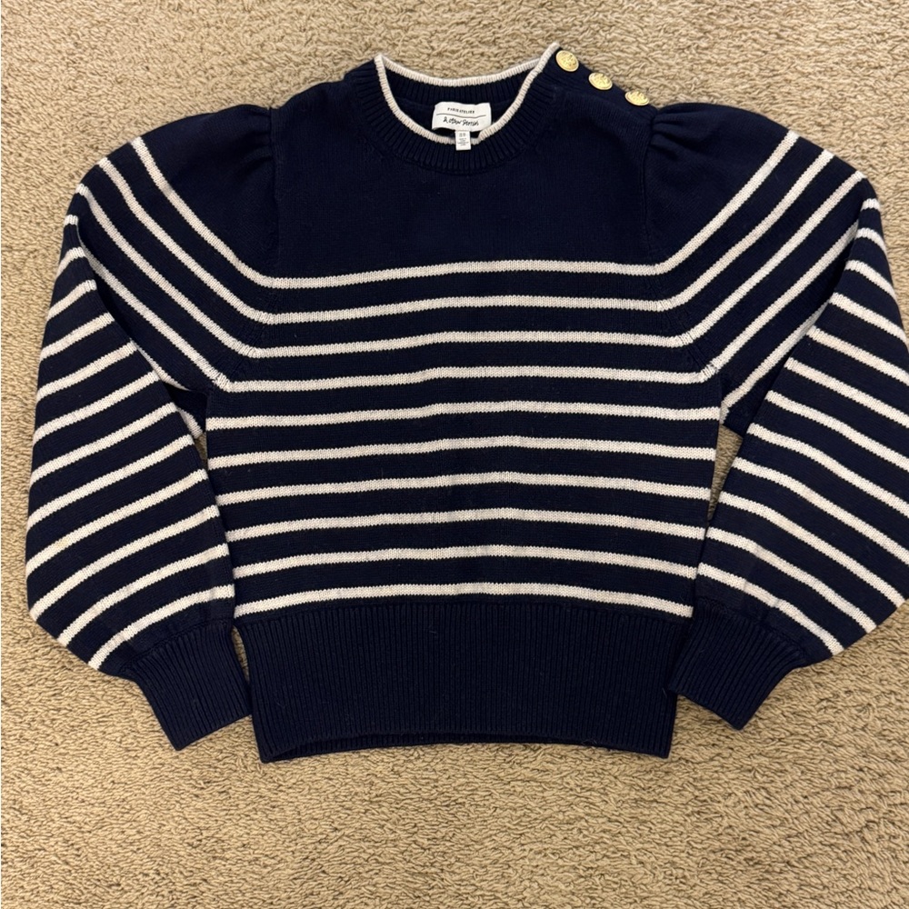 & other stories Navy and White Striped Sweater with Gold Buttons